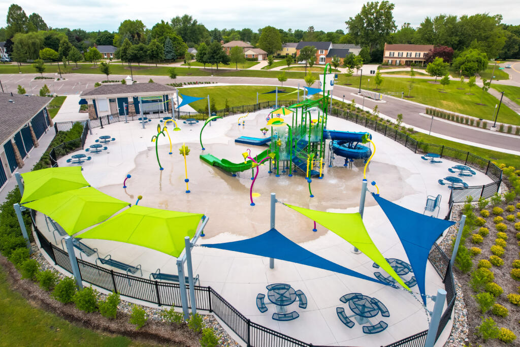 Lily Pad Springs drone shot of whole splashpad