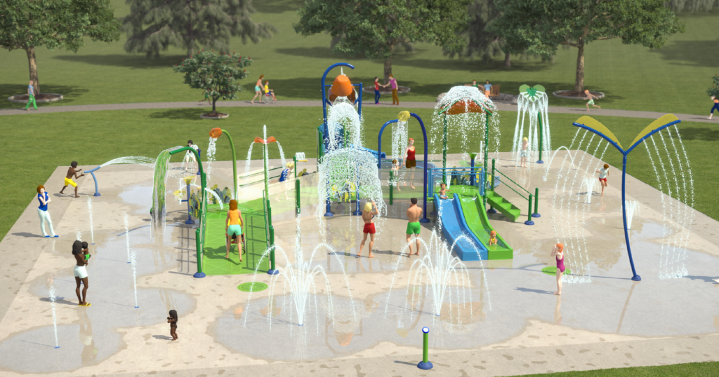 East Chicago pool refurbished with waterslides, Splashpad® & Elevations™ structure 1 wash park
